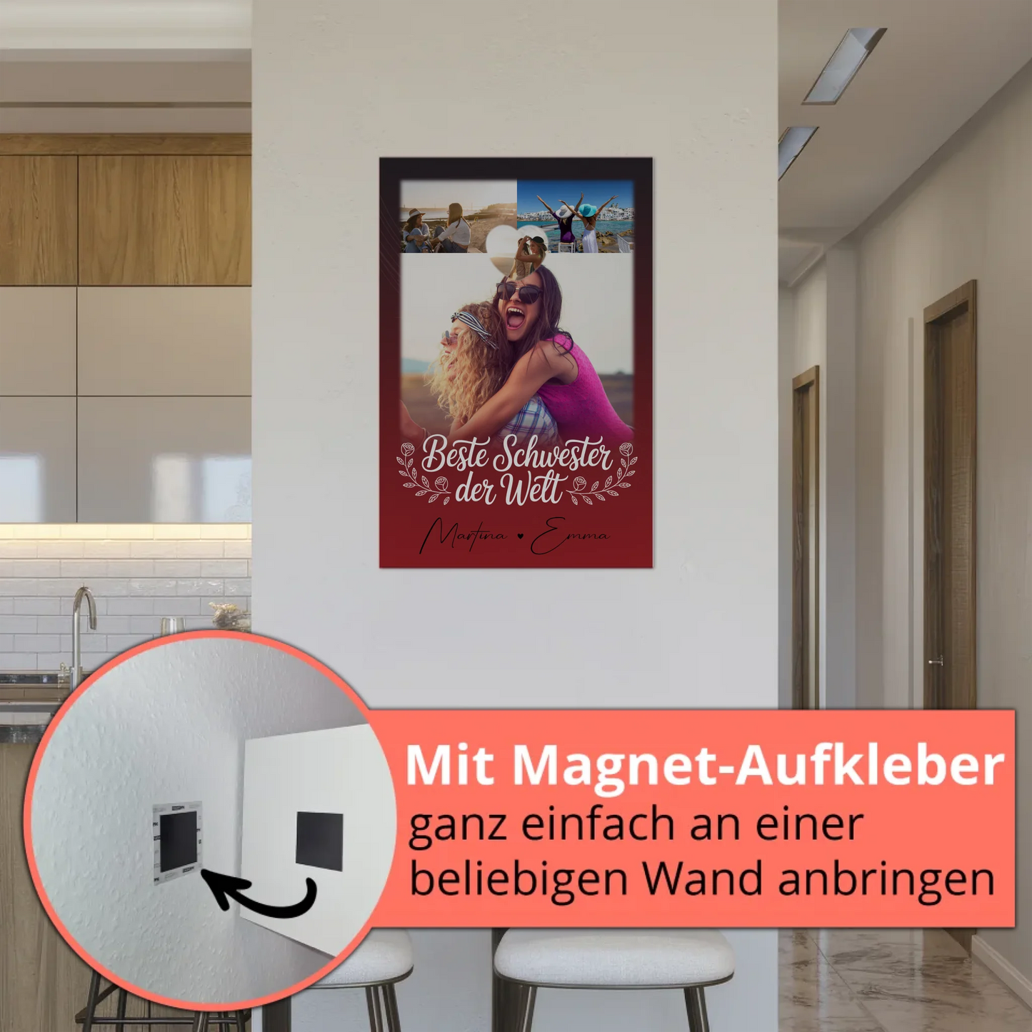 Fotoboard Magnet Poster mit 3 Fotos und Herz Foto Beste Schwester der Welt 5