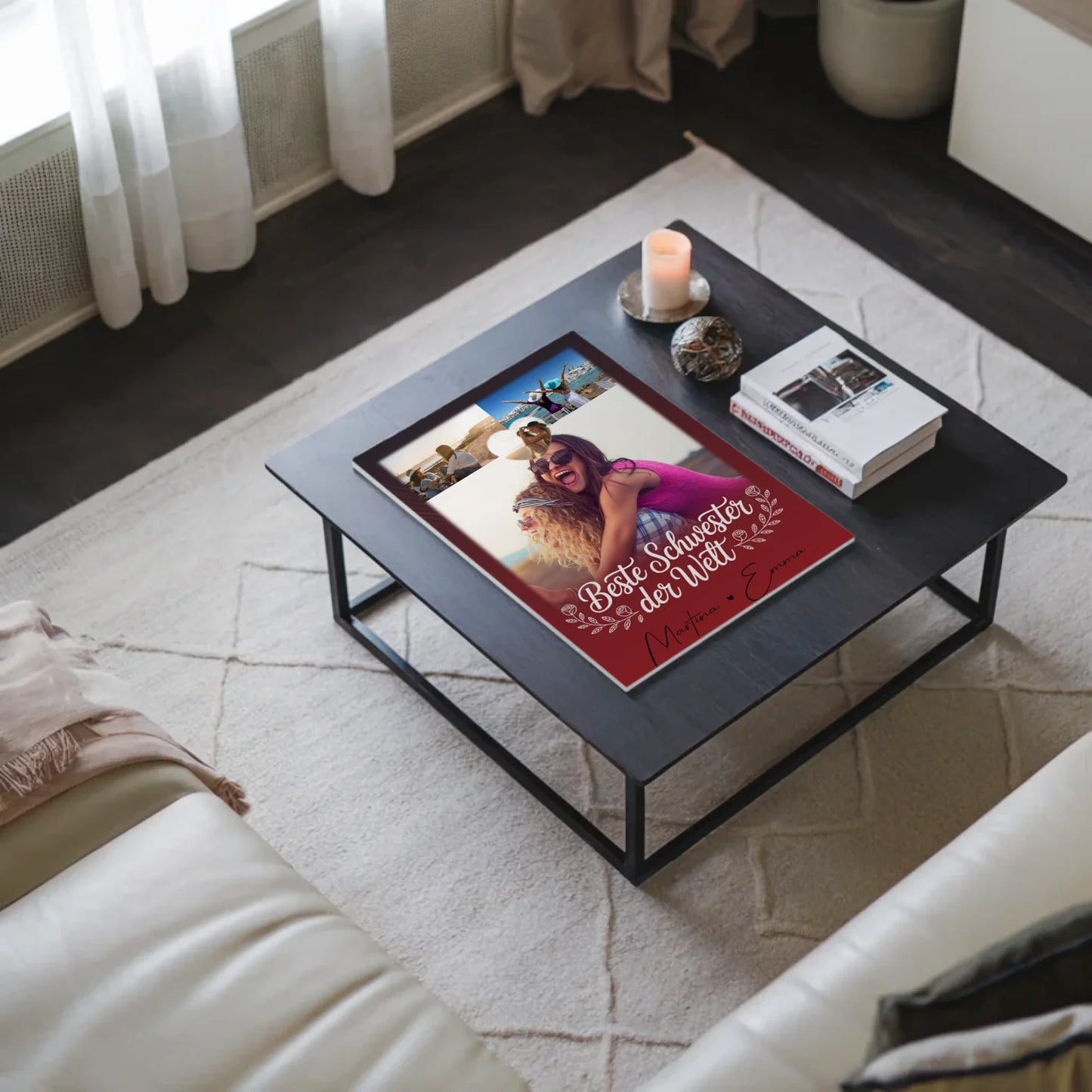 Fotoboard Magnet Poster mit 3 Fotos und Herz Foto Beste Schwester der Welt 3