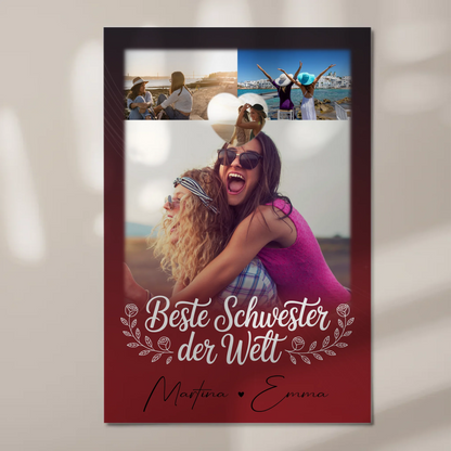 Fotoboard Magnet Poster mit 3 Fotos und Herz Foto Beste Schwester der Welt 1