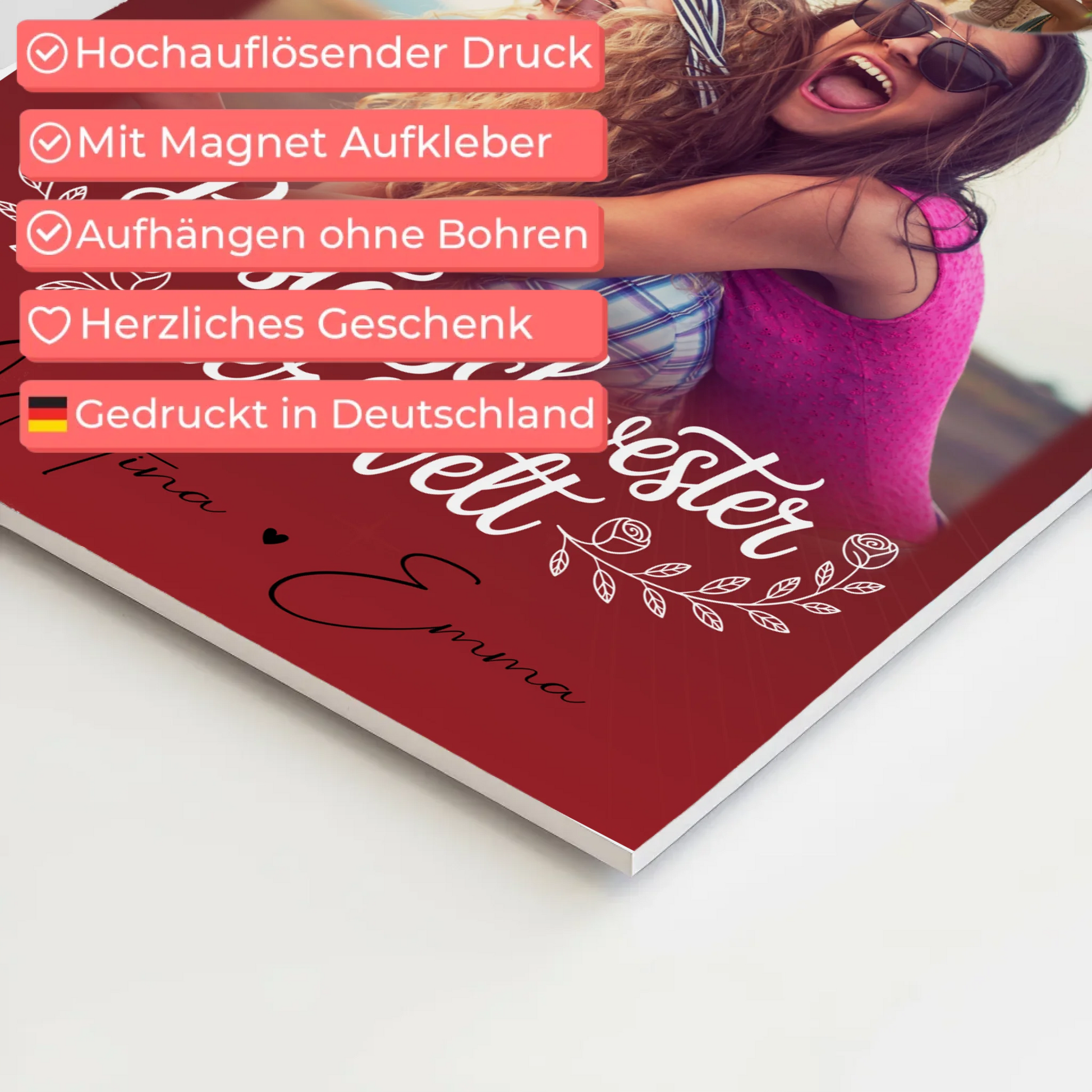 Fotoboard Magnet Poster mit 3 Fotos und Herz Foto Beste Schwester der Welt 4
