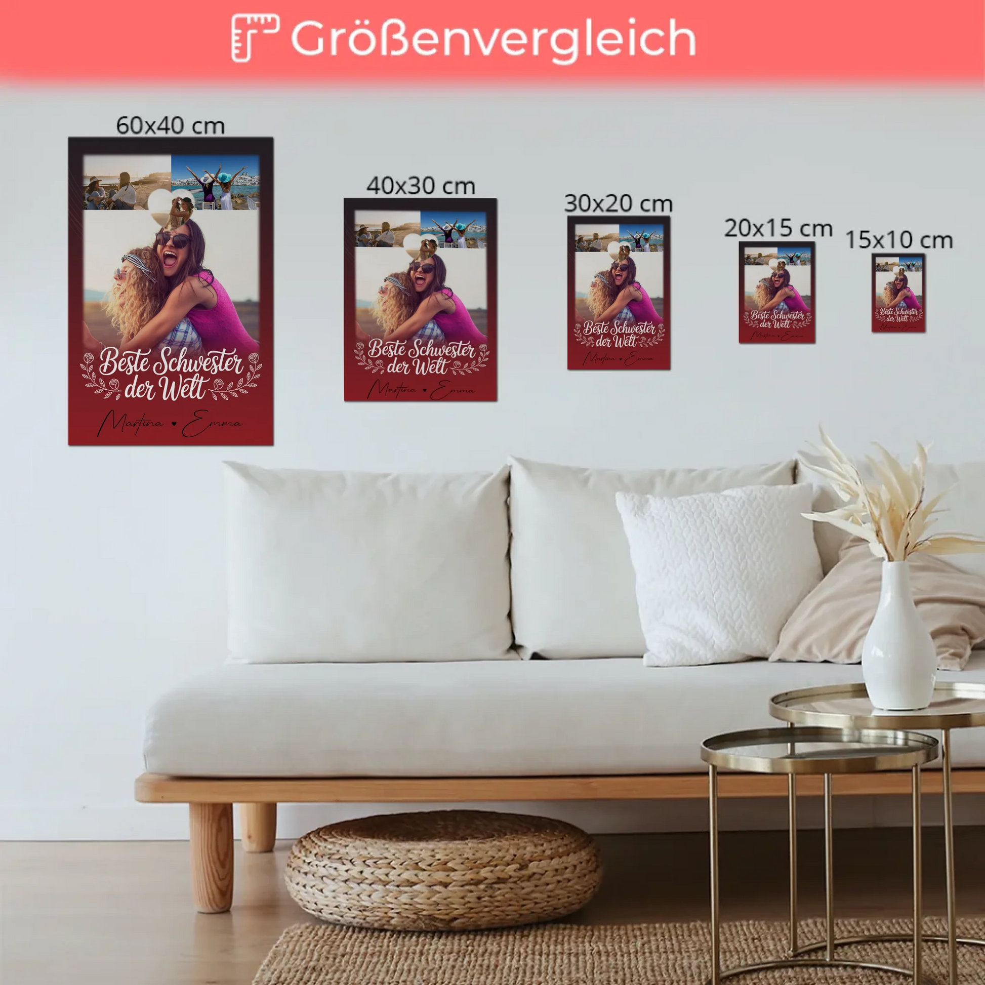 Fotoboard Magnet Poster mit 3 Fotos und Herz Foto Beste Schwester der Welt 6