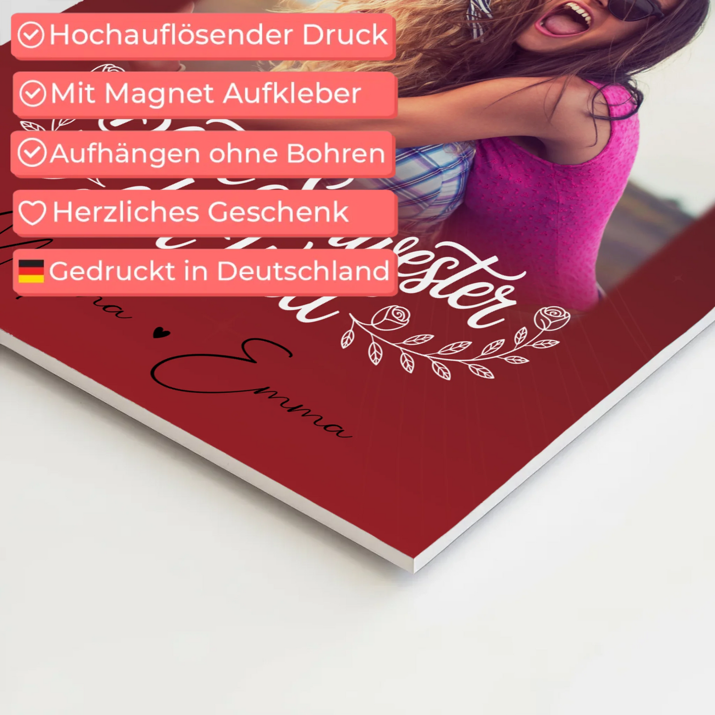 Fotoboard Magnet Poster mit 3 Fotos und Herz Foto Beste Schwester der Welt 10