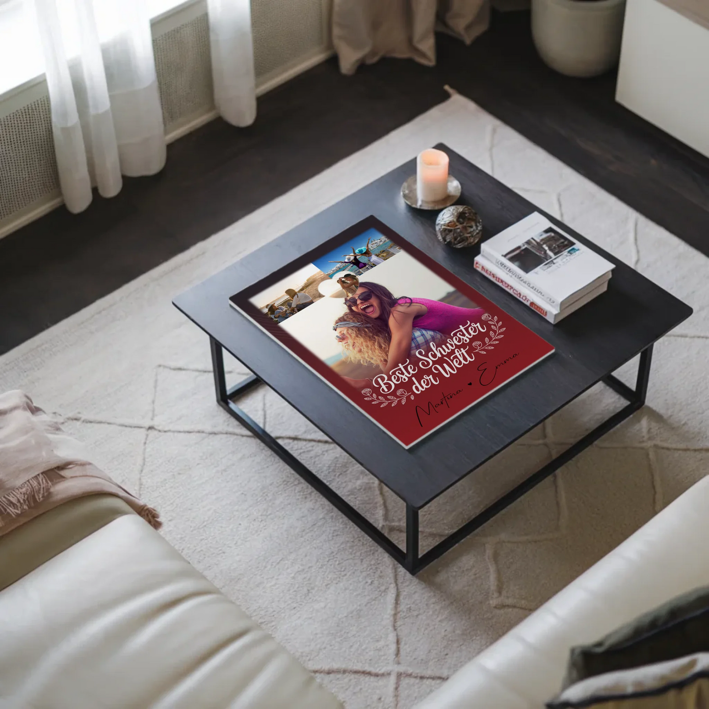 Fotoboard Magnet Poster mit 3 Fotos und Herz Foto Beste Schwester der Welt