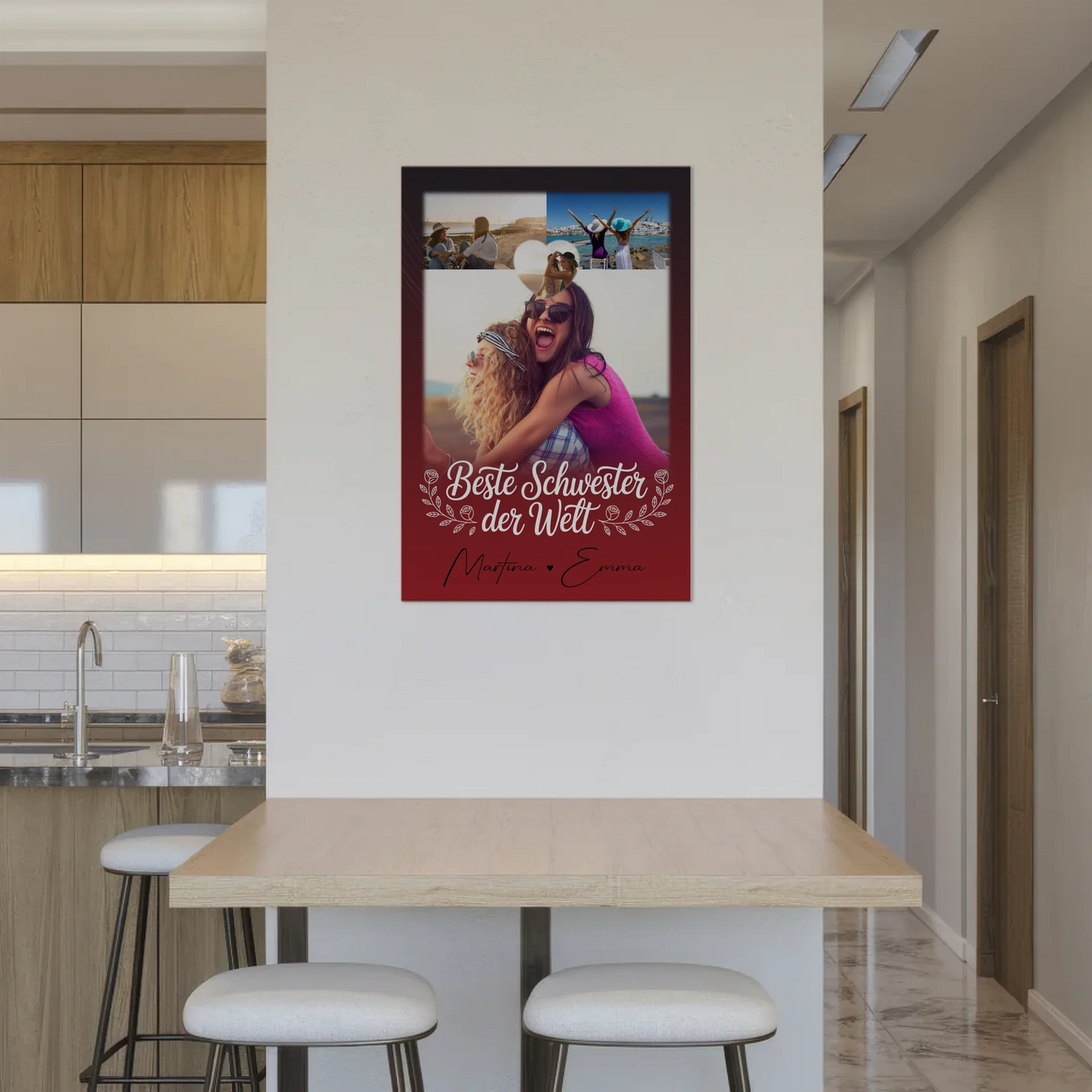 Fotoboard Magnet Poster mit 3 Fotos und Herz Foto Beste Schwester der Welt