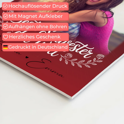 Fotoboard Magnet Poster mit 3 Fotos und Herz Foto Beste Schwester der Welt