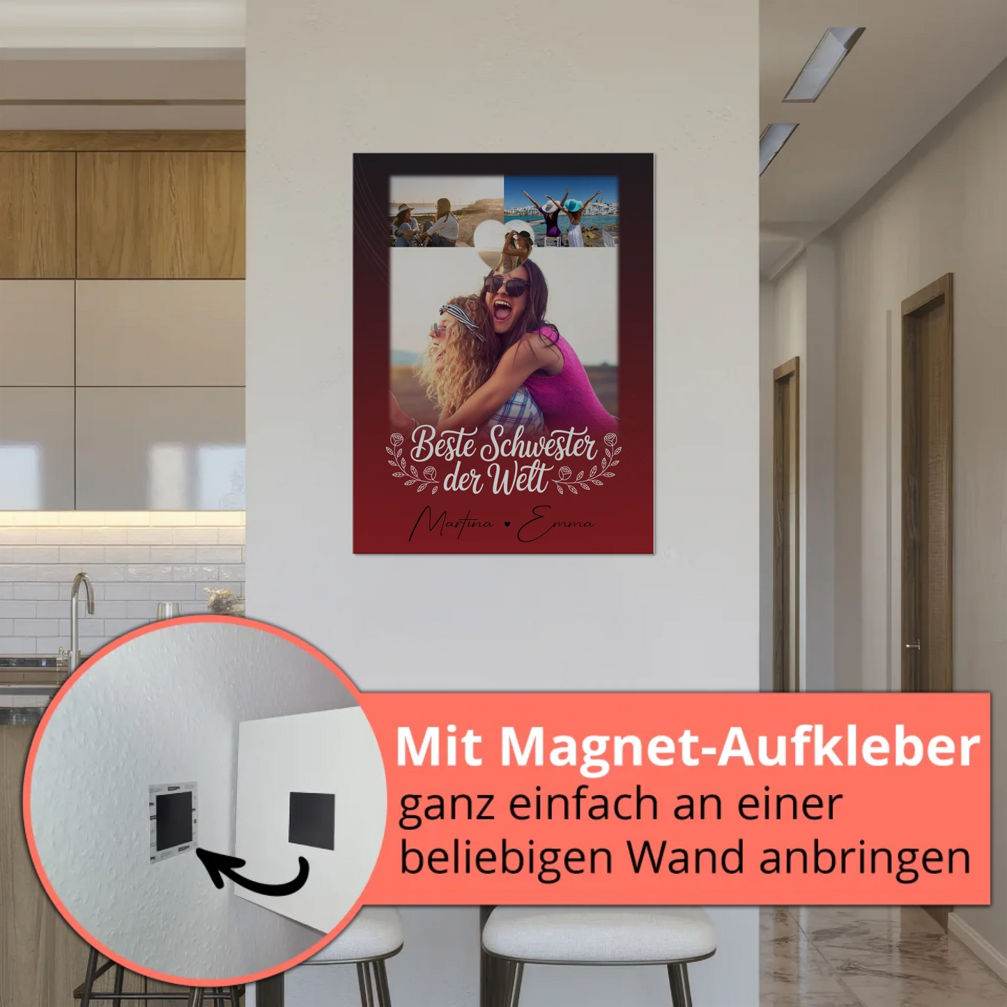 Fotoboard Magnet Poster mit 3 Fotos und Herz Foto Beste Schwester der Welt