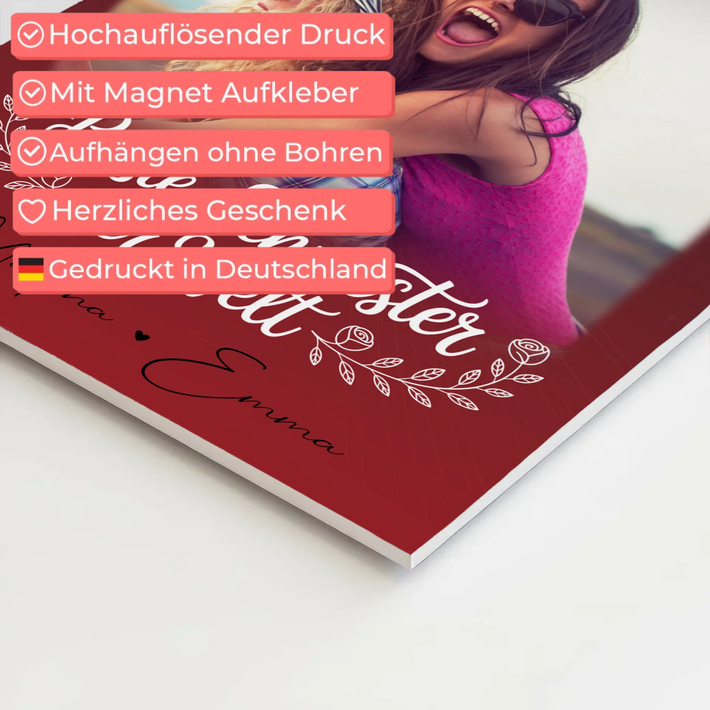 Fotoboard Magnet Poster mit 3 Fotos und Herz Foto Beste Schwester der Welt