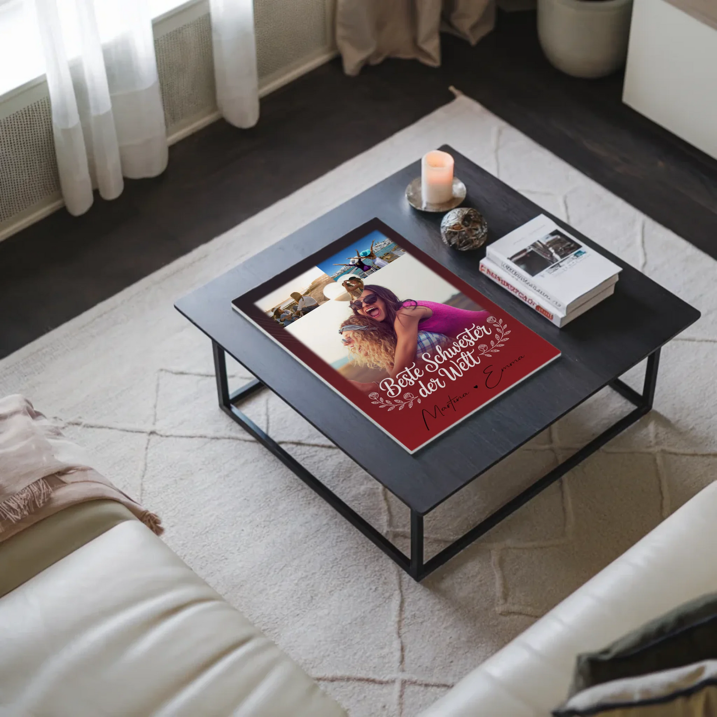 Fotoboard Magnet Poster mit 3 Fotos und Herz Foto Beste Schwester der Welt