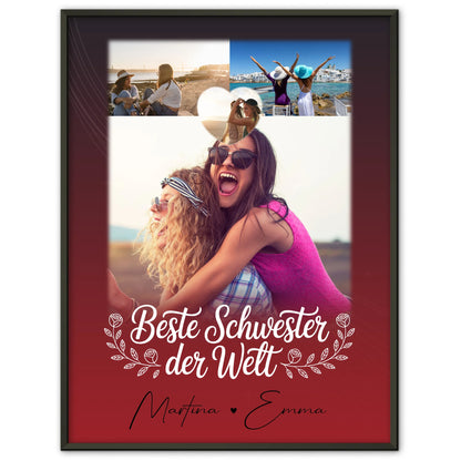Beste Schwester der Welt Poster Personalisiert 3 Fotos Herz Foto