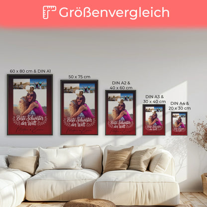 Beste Schwester der Welt Poster Personalisiert 3 Fotos Herz Foto