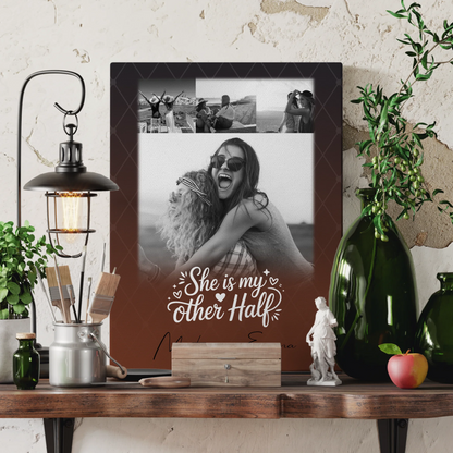 Personalisierte Schwester Leinwand mit 4 Fotos She is my other half Geschenkidee