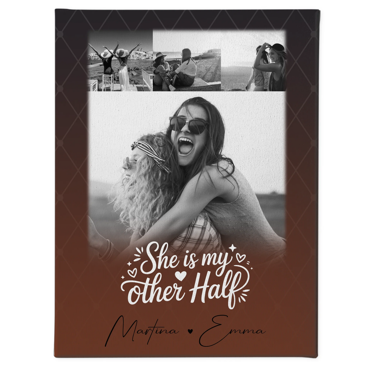 Personalisierte Schwester Leinwand mit 4 Fotos She is my other half Geschenkidee