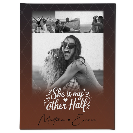 Personalisierte Schwester Leinwand mit 4 Fotos She is my other half Geschenkidee