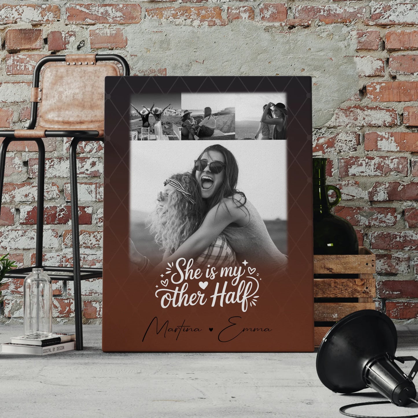 Personalisierte Schwester Leinwand mit 4 Fotos She is my other half Geschenkidee