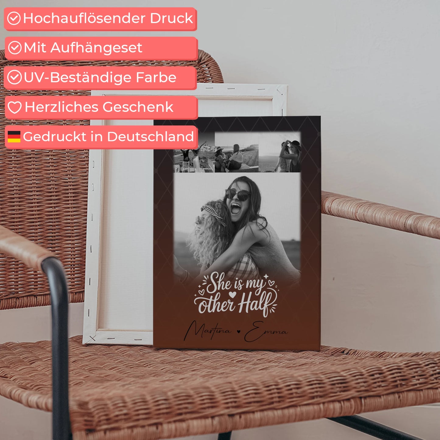 Personalisierte Schwester Leinwand mit 4 Fotos She is my other half Geschenkidee