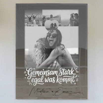 Personalisierte Geschenke mit Foto Mit Acrylglas 4 Fotos und 1 Kleines Herz Foto Gemeinsam stark egal was kommt