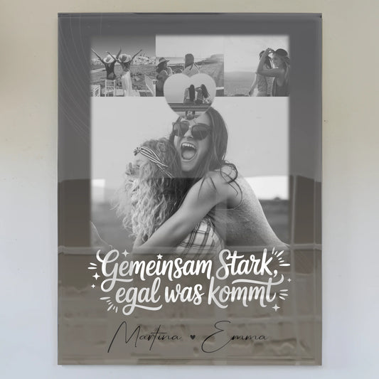 Personalisierte Geschenke mit Foto Mit Acrylglas 4 Fotos und 1 Kleines Herz Foto Gemeinsam stark egal was kommt