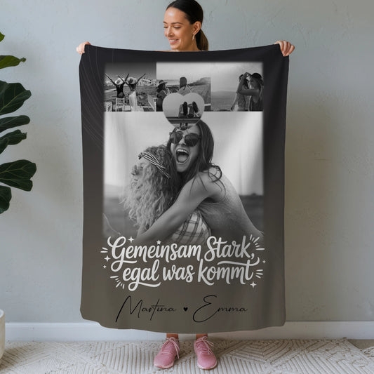 Decke Mit Namen 4 Fotos und 1 Kleines Herz Foto Gemeinsam stark egal was kommt Personalisiertes Geschenk 1