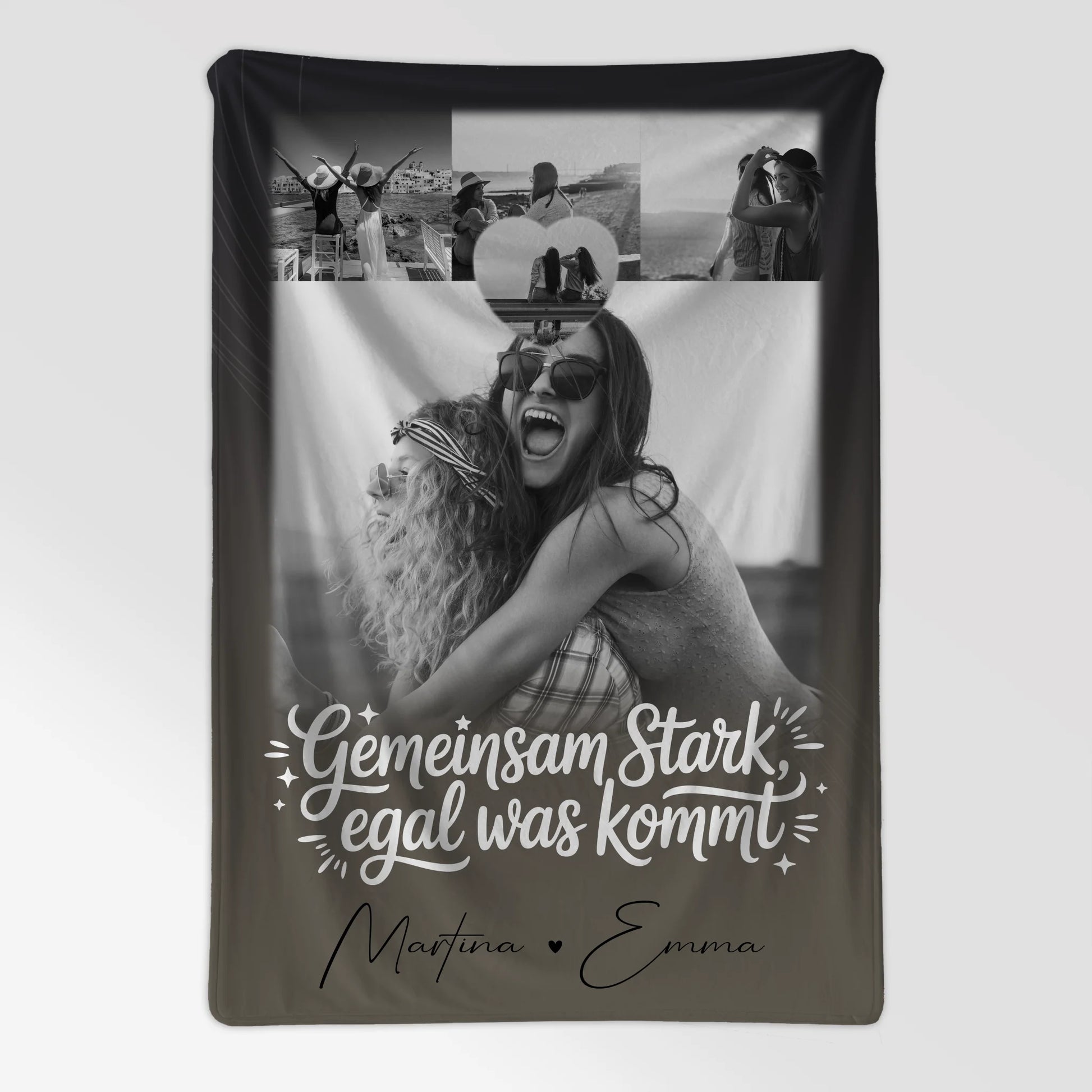 Decke Mit Namen 4 Fotos und 1 Kleines Herz Foto Gemeinsam stark egal was kommt Personalisiertes Geschenk 7