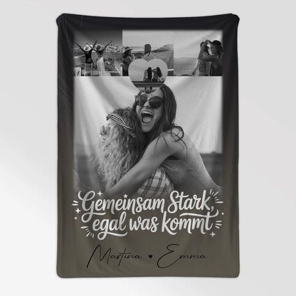 Decke Mit Namen 4 Fotos und 1 Kleines Herz Foto Gemeinsam stark egal was kommt Personalisiertes Geschenk 7