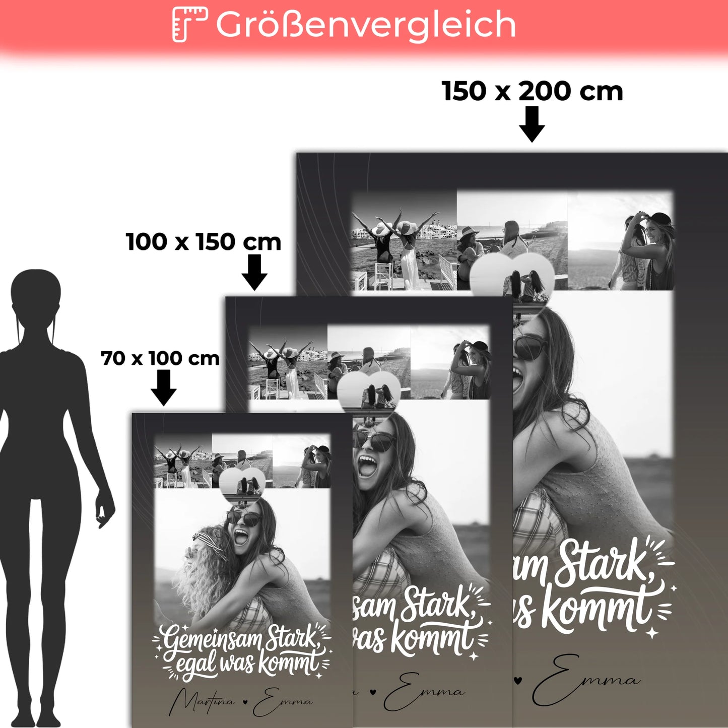 Decke Mit Namen 4 Fotos und 1 Kleines Herz Foto Gemeinsam stark egal was kommt Personalisiertes Geschenk 5