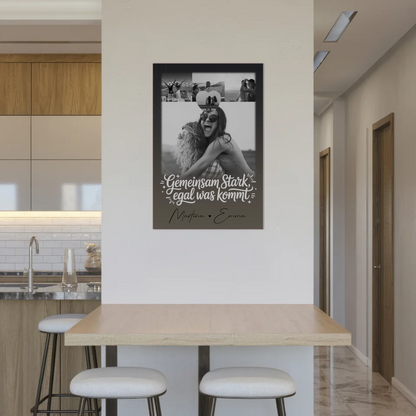 Personalisierbares Fotoboard Magnet Poster mit 4 Fotos und kleinem Herz – Gemeinsam stark egal was kommt 2