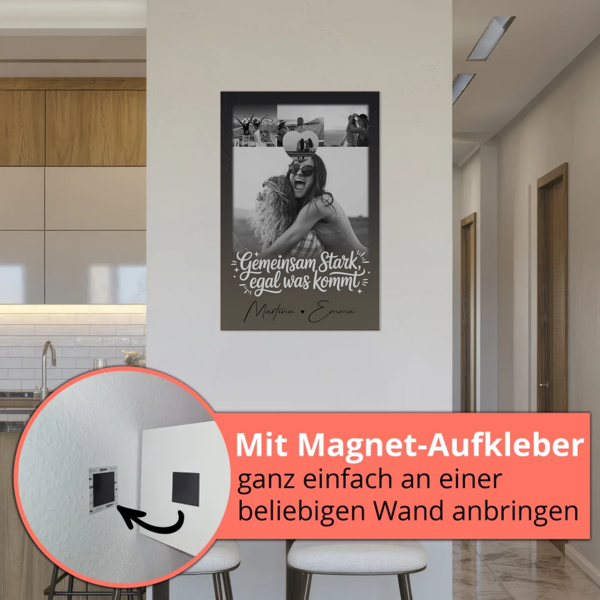 Personalisierbares Fotoboard Magnet Poster mit 4 Fotos und kleinem Herz – Gemeinsam stark egal was kommt 5