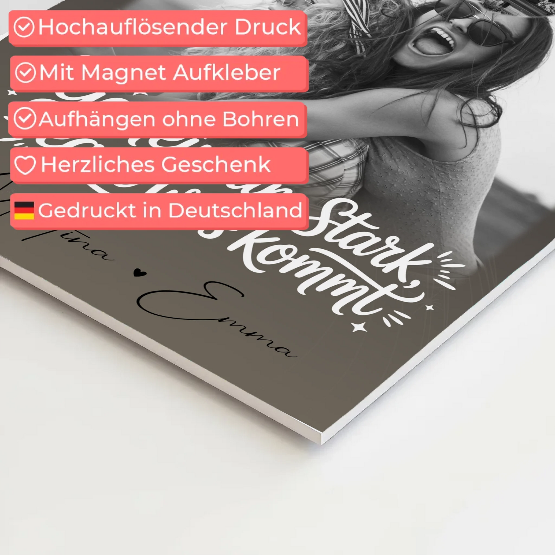 Personalisierbares Fotoboard Magnet Poster mit 4 Fotos und kleinem Herz – Gemeinsam stark egal was kommt 4