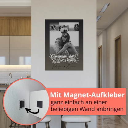 Personalisierbares Fotoboard Magnet Poster mit 4 Fotos und kleinem Herz – Gemeinsam stark egal was kommt
