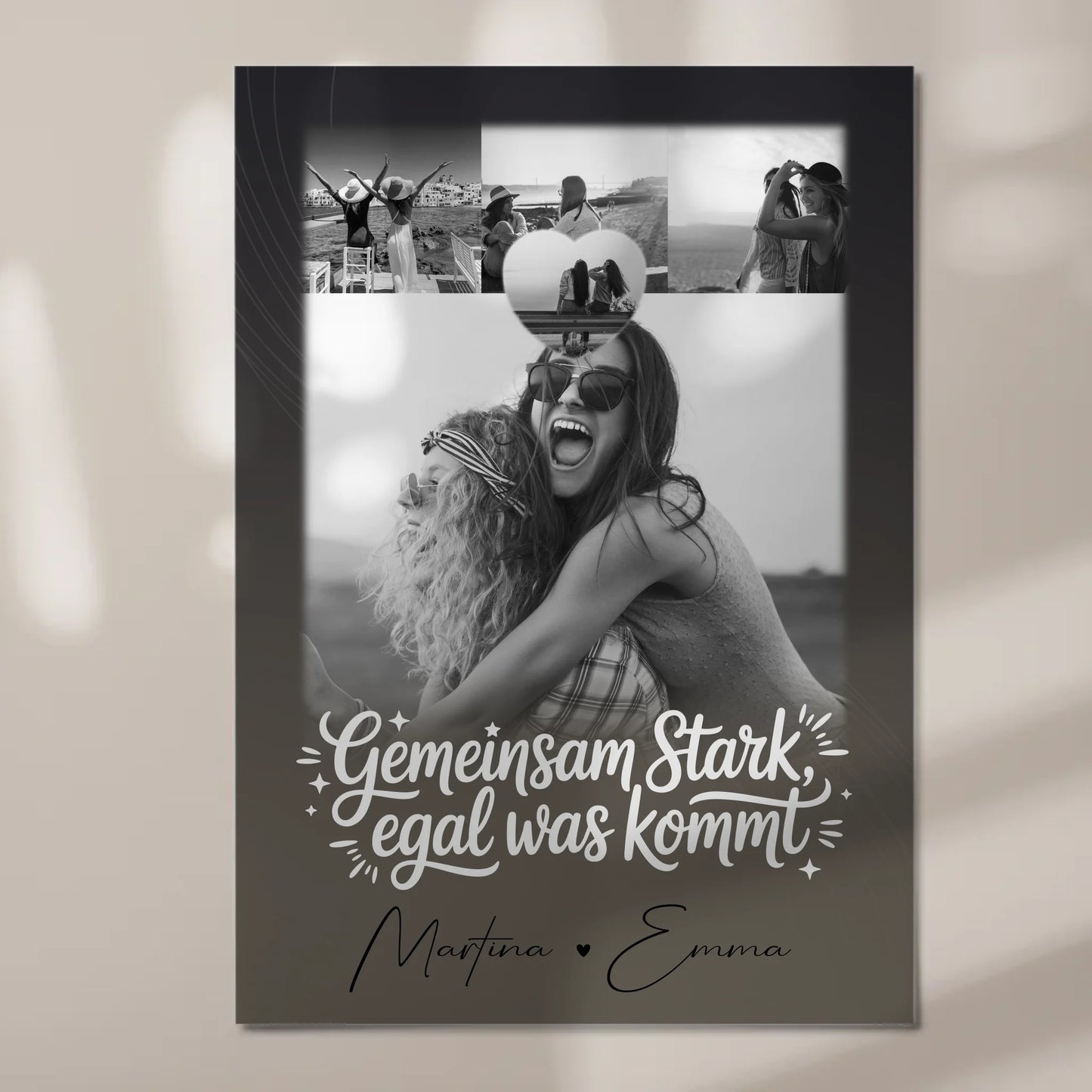 Personalisierbares Fotoboard Magnet Poster mit 4 Fotos und kleinem Herz – Gemeinsam stark egal was kommt 7