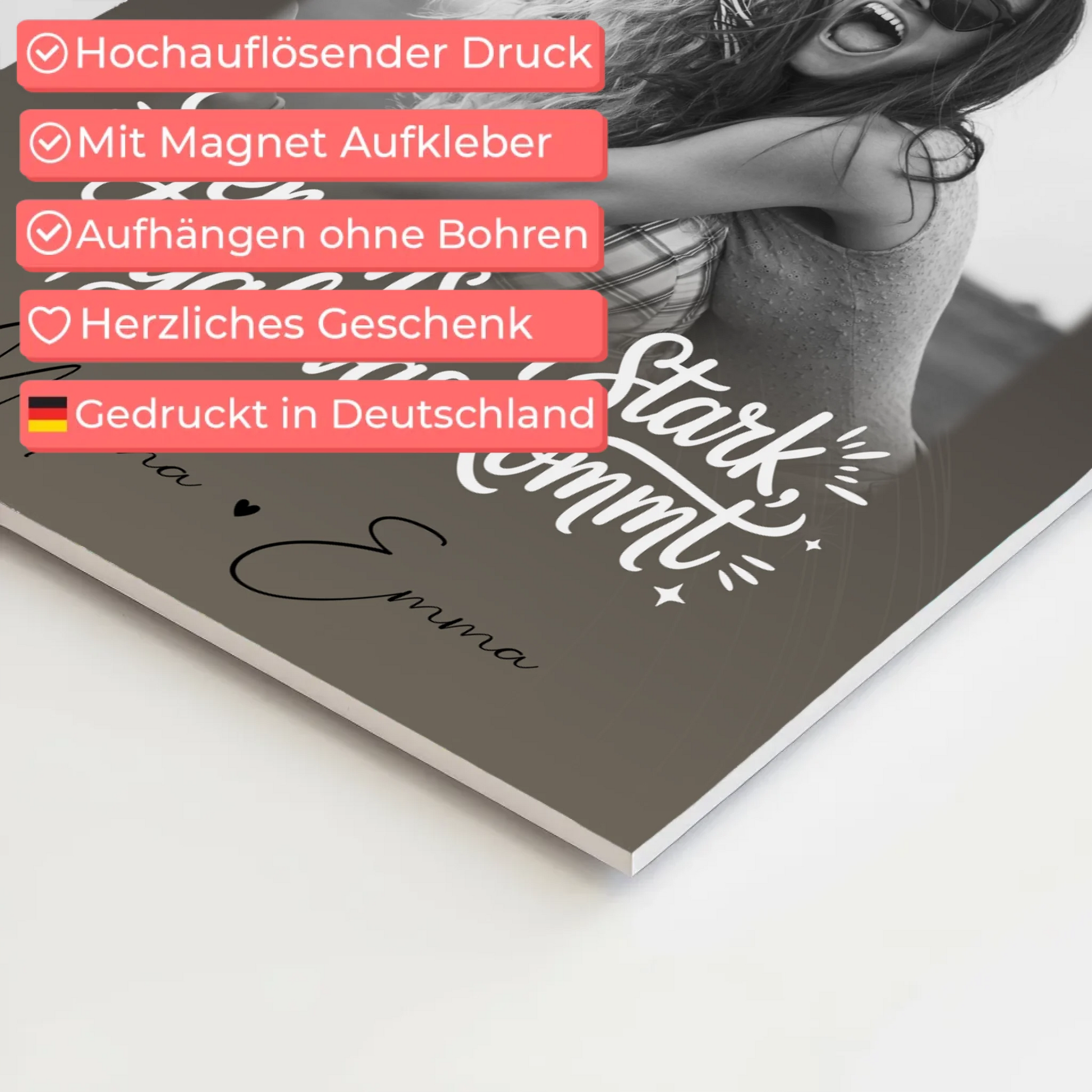 Personalisierbares Fotoboard Magnet Poster mit 4 Fotos und kleinem Herz – Gemeinsam stark egal was kommt 10