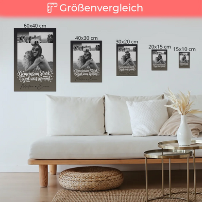 Personalisierbares Fotoboard Magnet Poster mit 4 Fotos und kleinem Herz – Gemeinsam stark egal was kommt
