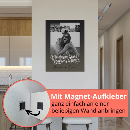 Personalisierbares Fotoboard Magnet Poster mit 4 Fotos und kleinem Herz – Gemeinsam stark egal was kommt