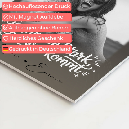 Personalisierbares Fotoboard Magnet Poster mit 4 Fotos und kleinem Herz – Gemeinsam stark egal was kommt