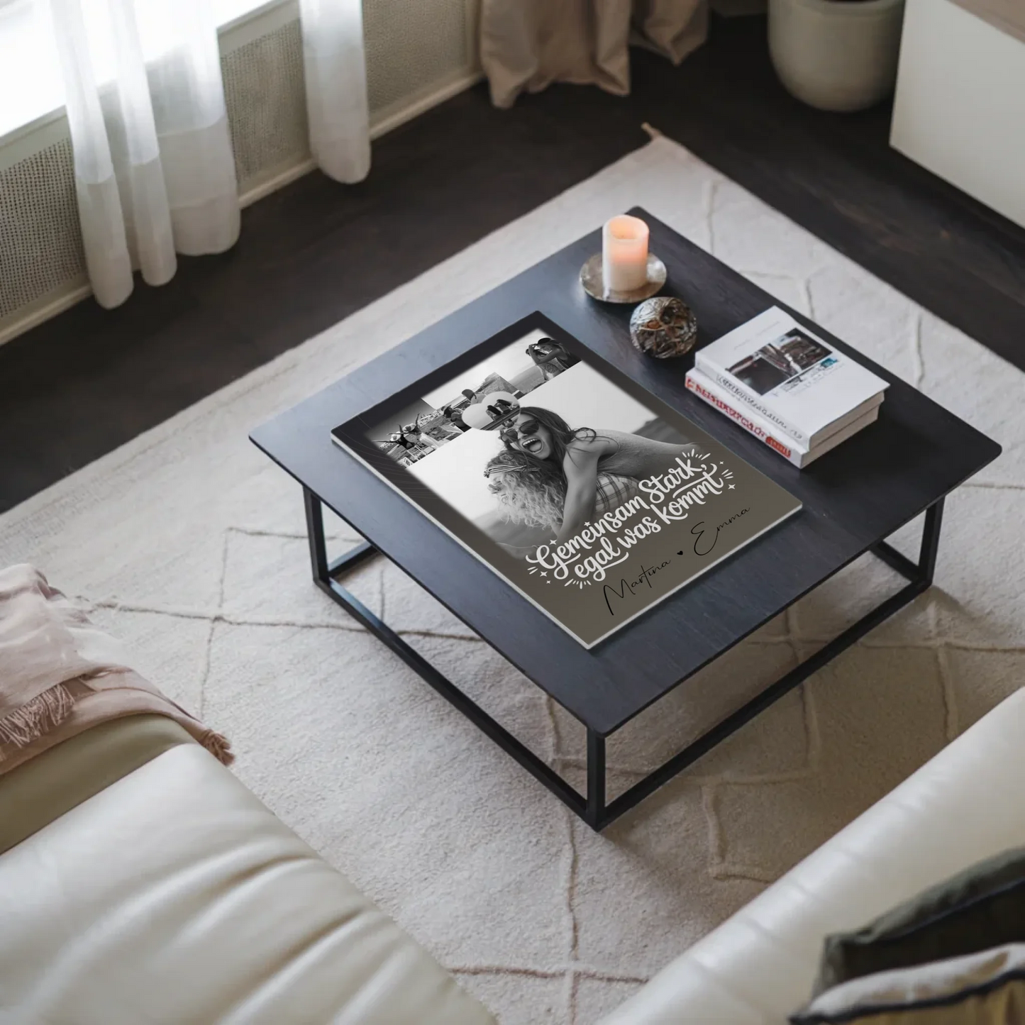 Personalisierbares Fotoboard Magnet Poster mit 4 Fotos und kleinem Herz – Gemeinsam stark egal was kommt