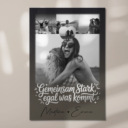 Personalisierbares Fotoboard Magnet Poster mit 4 Fotos und kleinem Herz – Gemeinsam stark egal was kommt