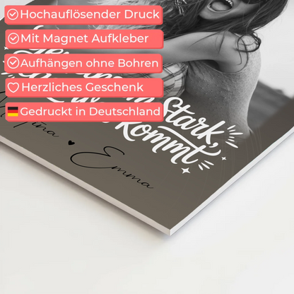 Personalisierbares Fotoboard Magnet Poster mit 4 Fotos und kleinem Herz – Gemeinsam stark egal was kommt