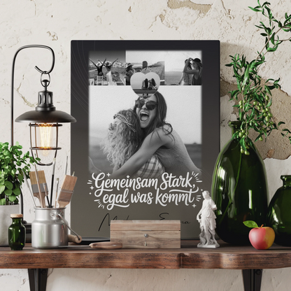 Personalisierte Leinwand Schwester mit 4 Fotos und kleinem Herz Foto Gemeinsam stark egal was kommt