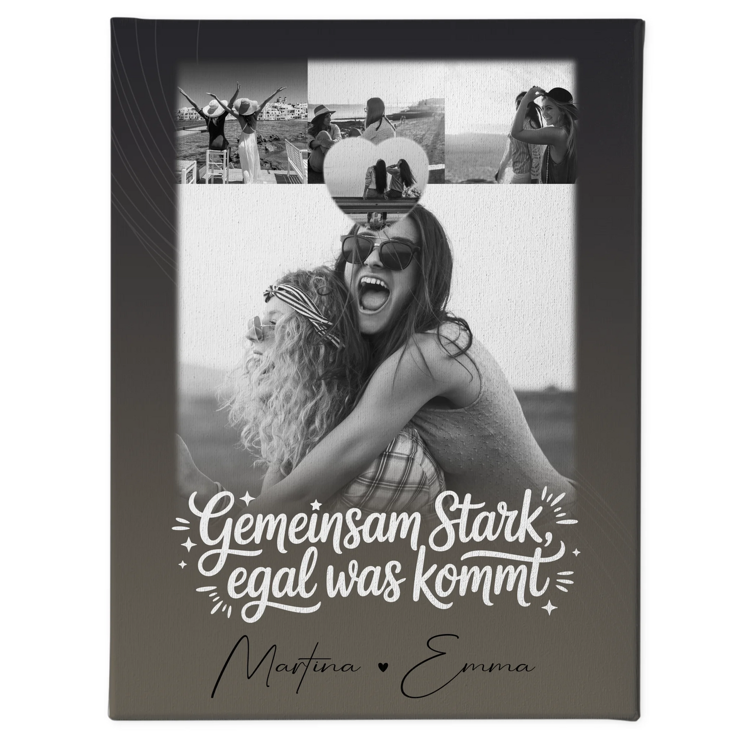 Personalisierte Leinwand Schwester mit 4 Fotos und kleinem Herz Foto Gemeinsam stark egal was kommt