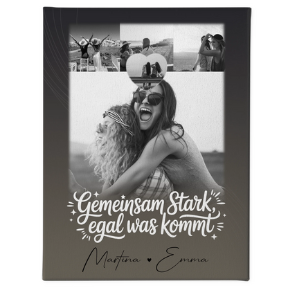 Personalisierte Leinwand Schwester mit 4 Fotos und kleinem Herz Foto Gemeinsam stark egal was kommt