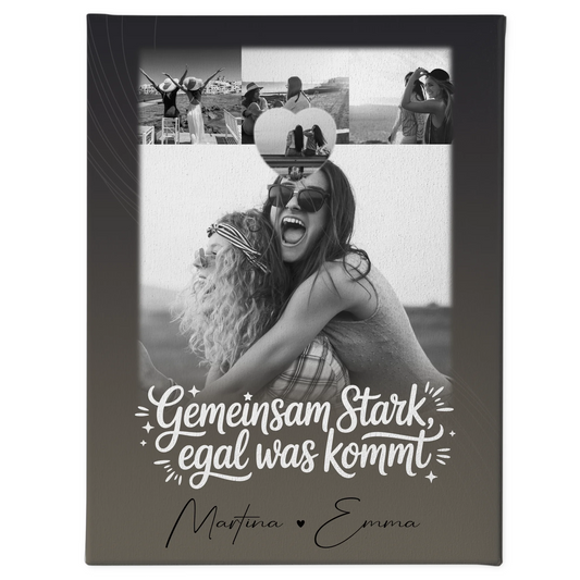 Personalisierte Leinwand Schwester mit 4 Fotos und kleinem Herz Foto Gemeinsam stark egal was kommt
