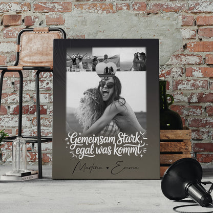 Personalisierte Leinwand Schwester mit 4 Fotos und kleinem Herz Foto Gemeinsam stark egal was kommt