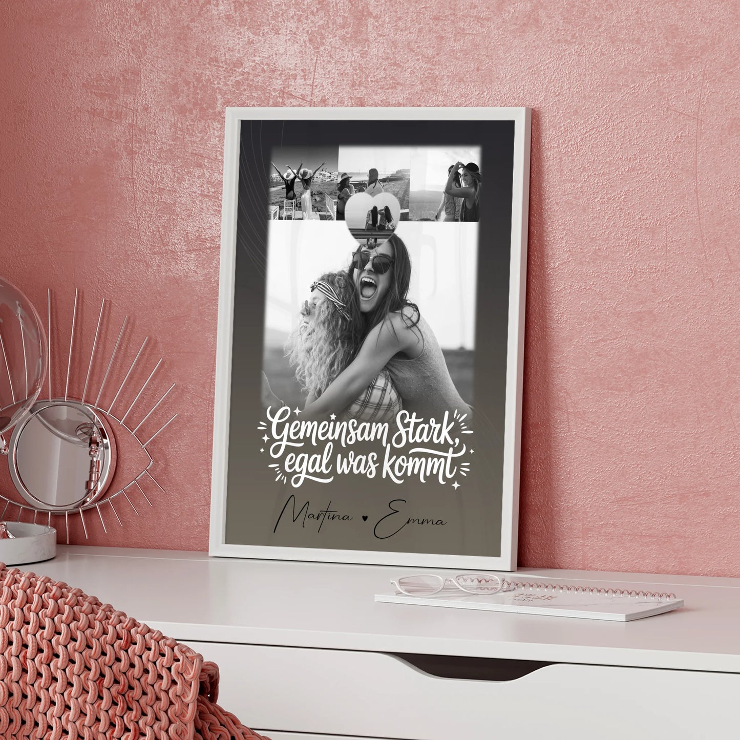 Personalisiertes Poster Schwester 4 Fotos und 1 Herzfoto Gemeinsam stark egal was kommt