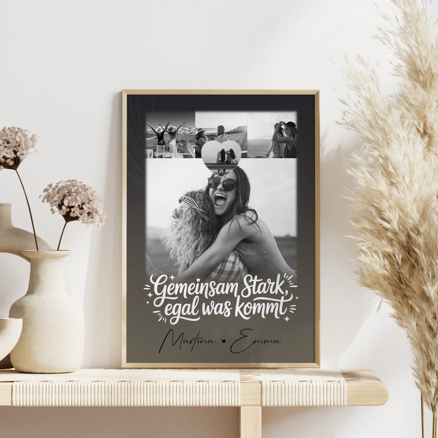 Personalisiertes Poster Schwester 4 Fotos und 1 Herzfoto Gemeinsam stark egal was kommt