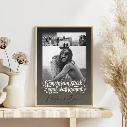 Personalisiertes Poster Schwester 4 Fotos und 1 Herzfoto Gemeinsam stark egal was kommt