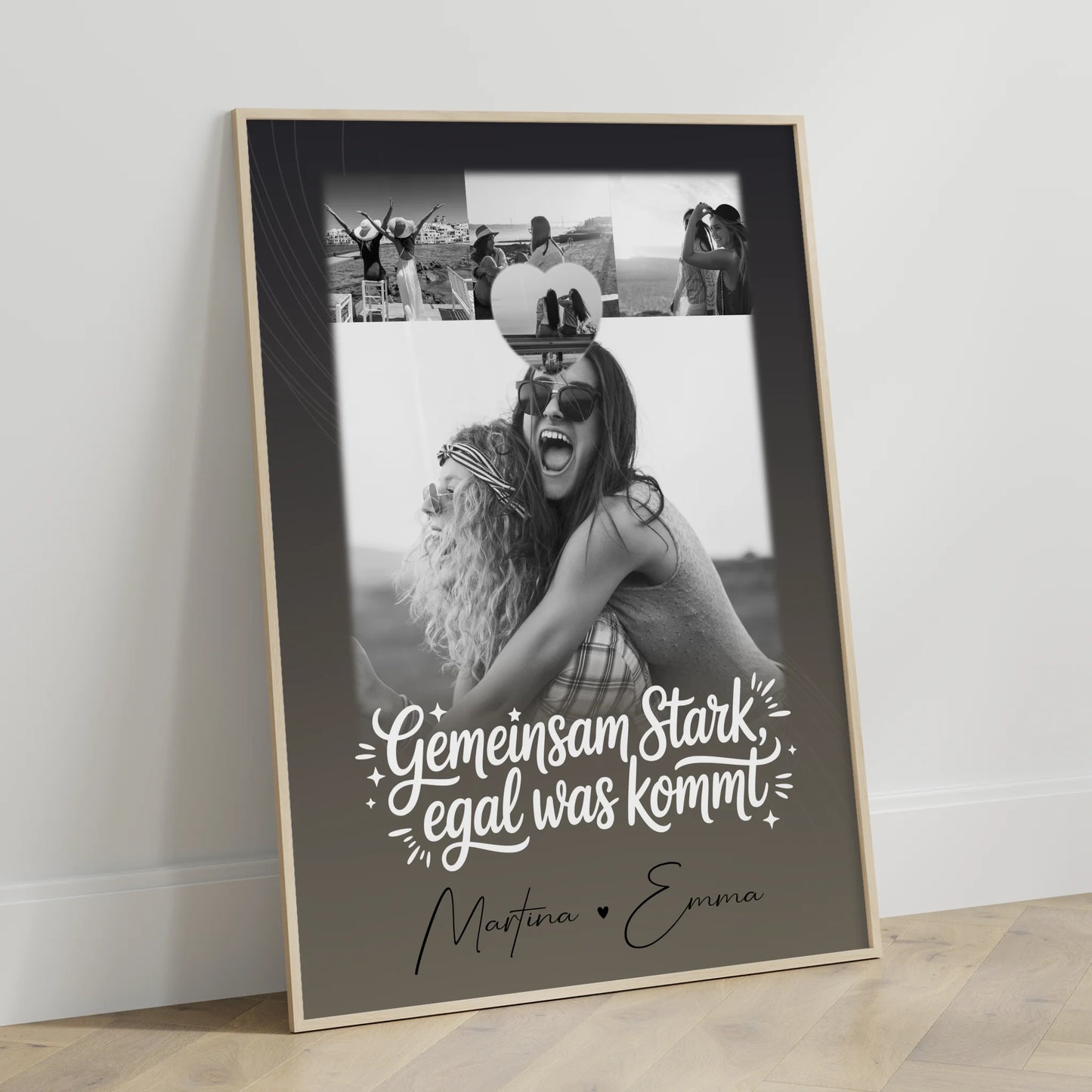 Personalisiertes Poster Schwester 4 Fotos und 1 Herzfoto Gemeinsam stark egal was kommt
