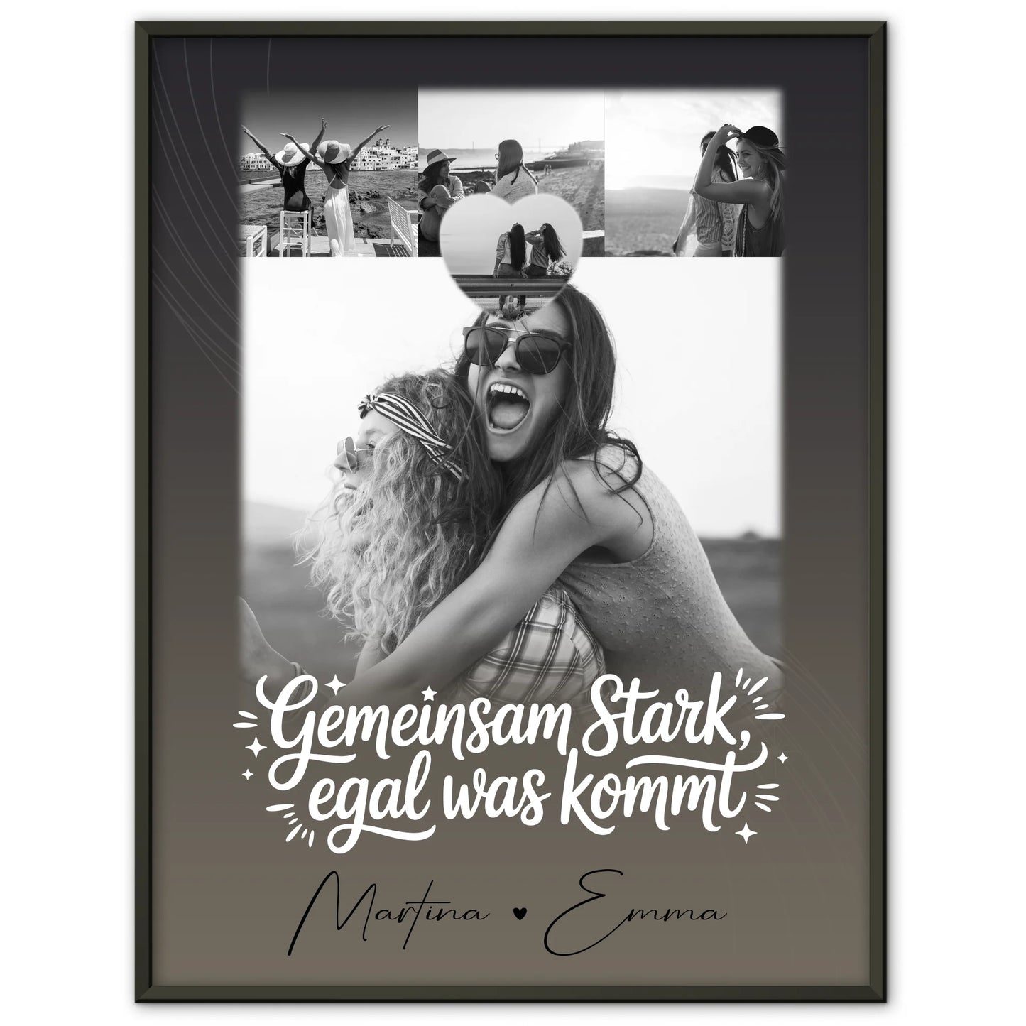 Personalisiertes Poster Schwester 4 Fotos und 1 Herzfoto Gemeinsam stark egal was kommt
