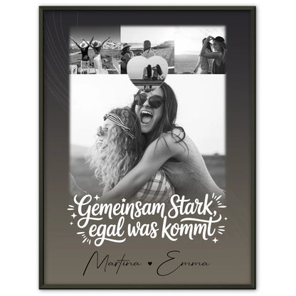 Personalisiertes Poster Schwester 4 Fotos und 1 Herzfoto Gemeinsam stark egal was kommt