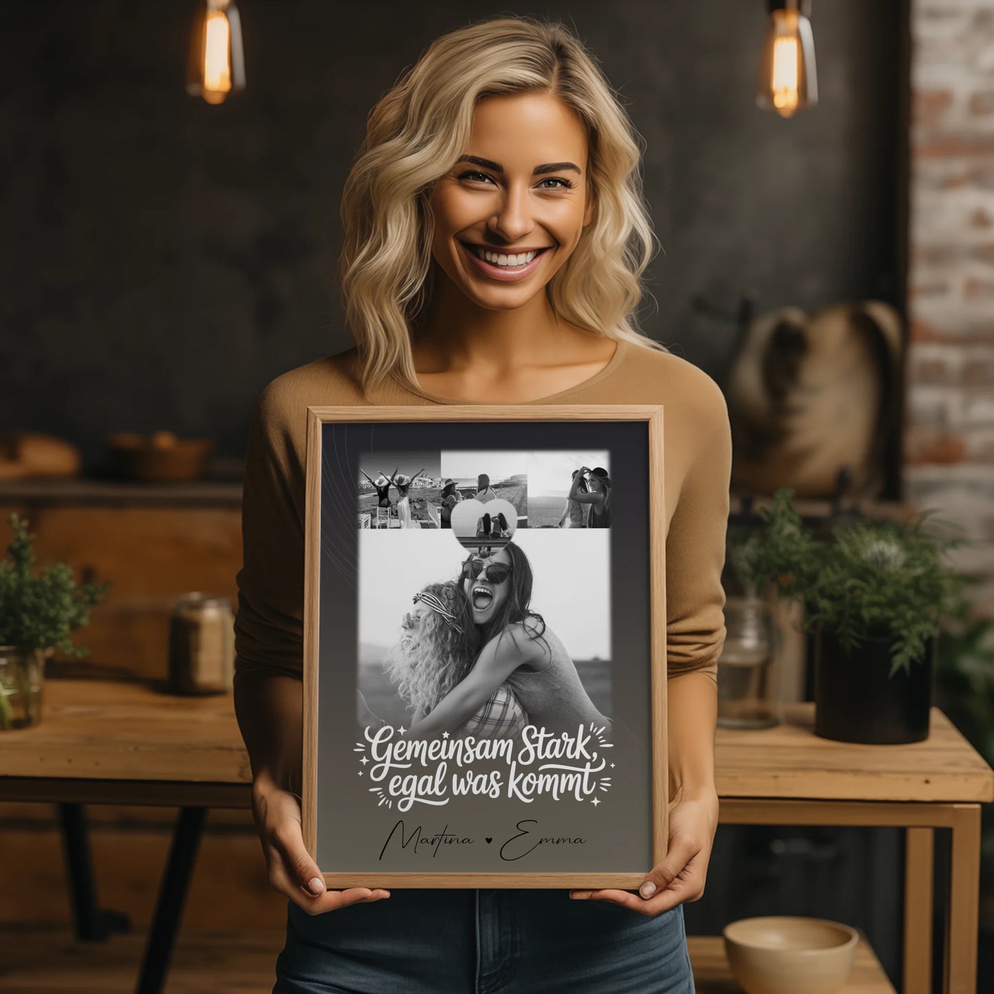 Personalisiertes Poster Schwester 4 Fotos und 1 Herzfoto Gemeinsam stark egal was kommt