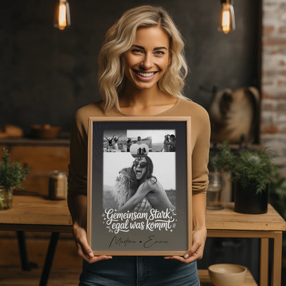 Personalisiertes Poster Schwester 4 Fotos und 1 Herzfoto Gemeinsam stark egal was kommt